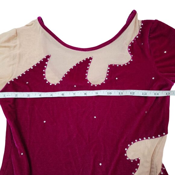 Ice Fairy Women's Figure Skating Dress M Velvet Mesh Red Beige Rhinestone Accent - Picture 6 of 11